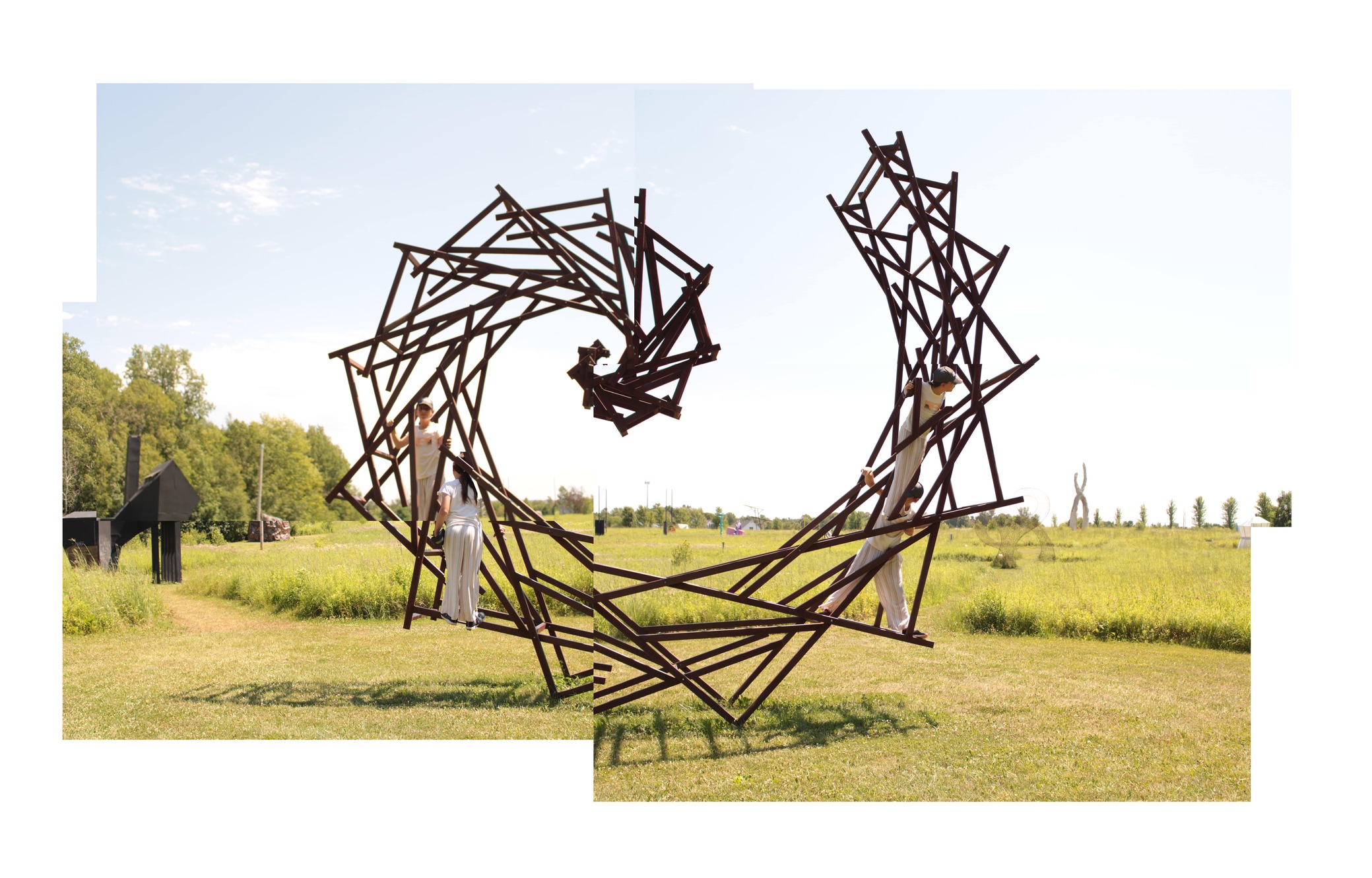 large rusted spiral shaped structure with jagged edges