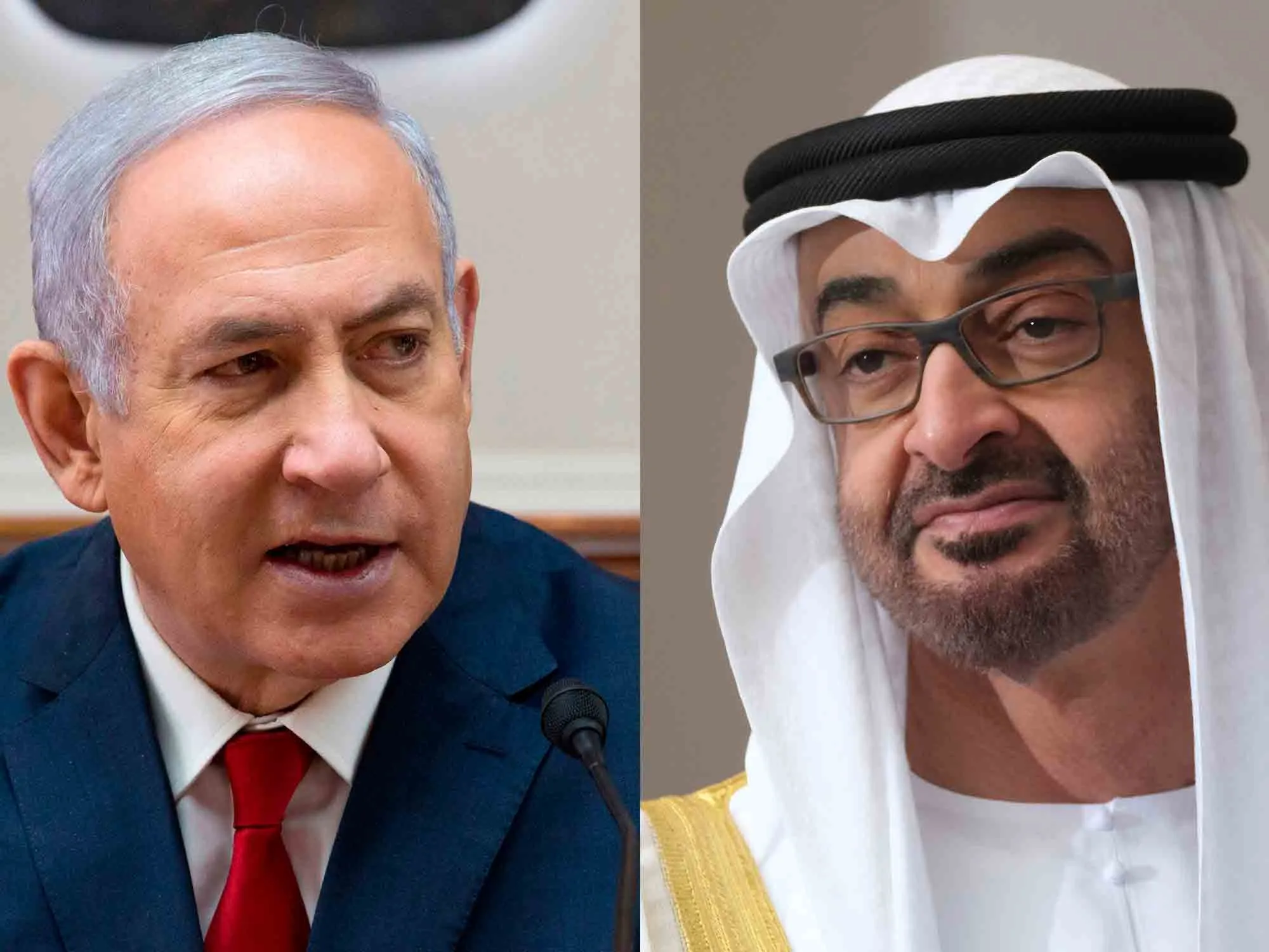 Bengamin Netanyahu and Sheikh Mohamed, pictured.