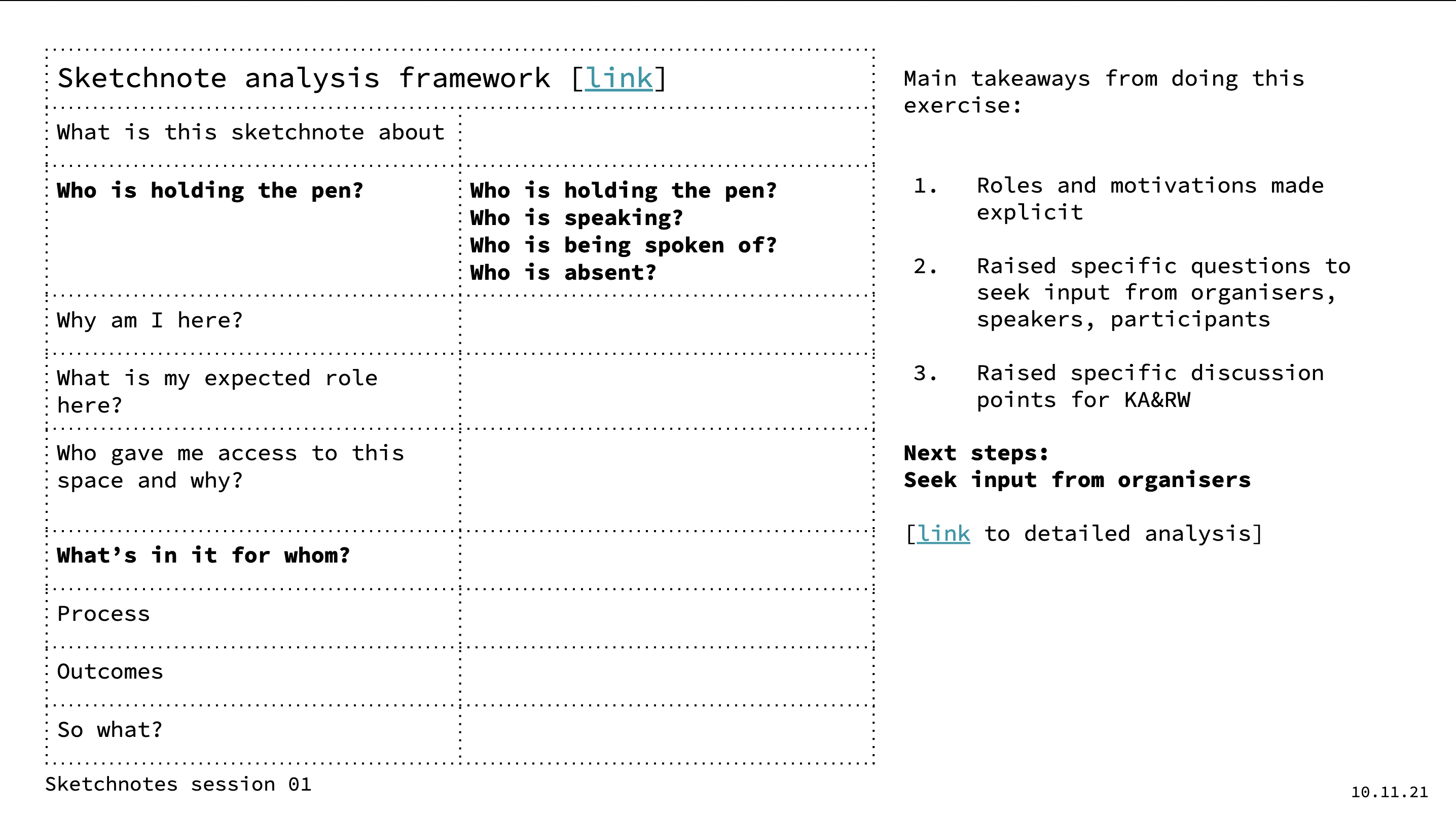Table with questions