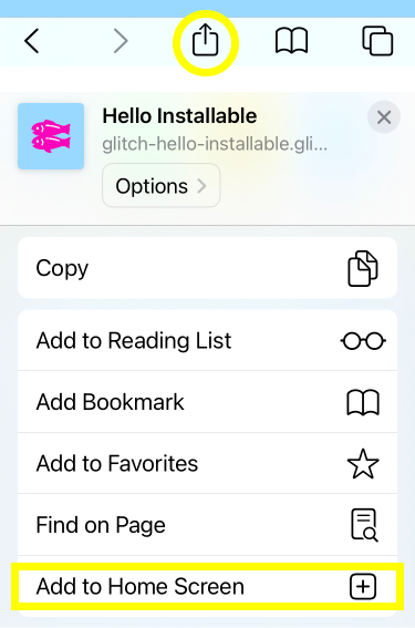 use the share functionality of mobile safari then add to home screen