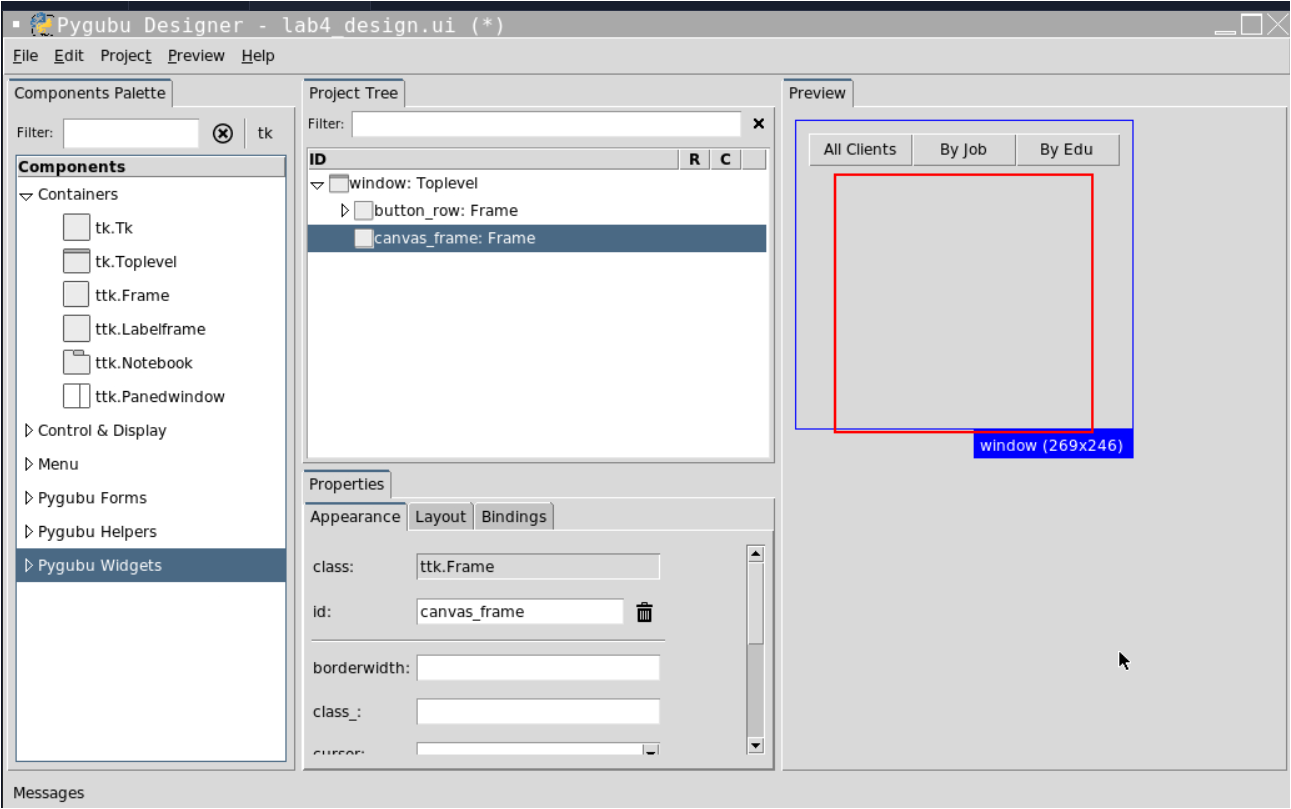 Instructor's GUI Design in Pygubu Designer