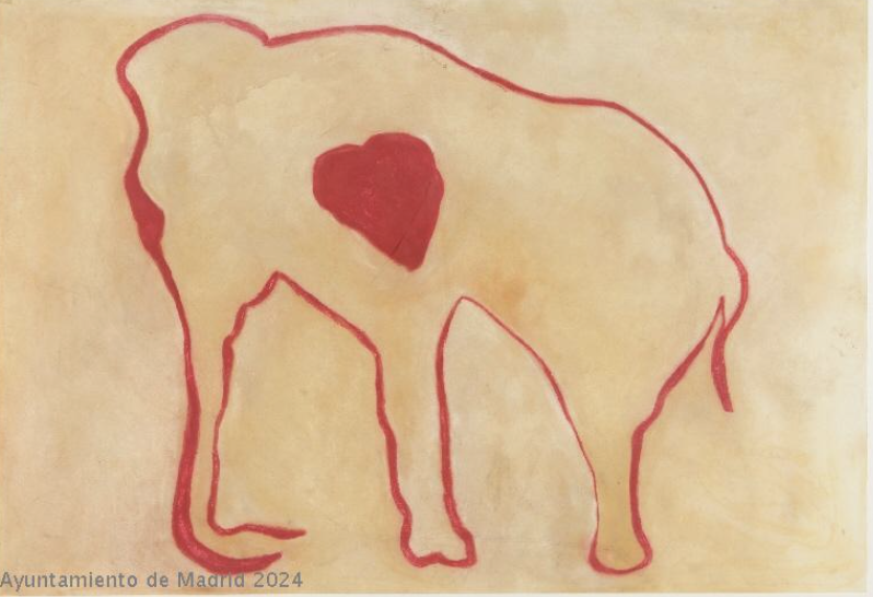 Dibujo de un elefante con un corazón rojo