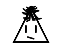 Triangle with ruffled hair, perpendicular eyes and slanted mouth