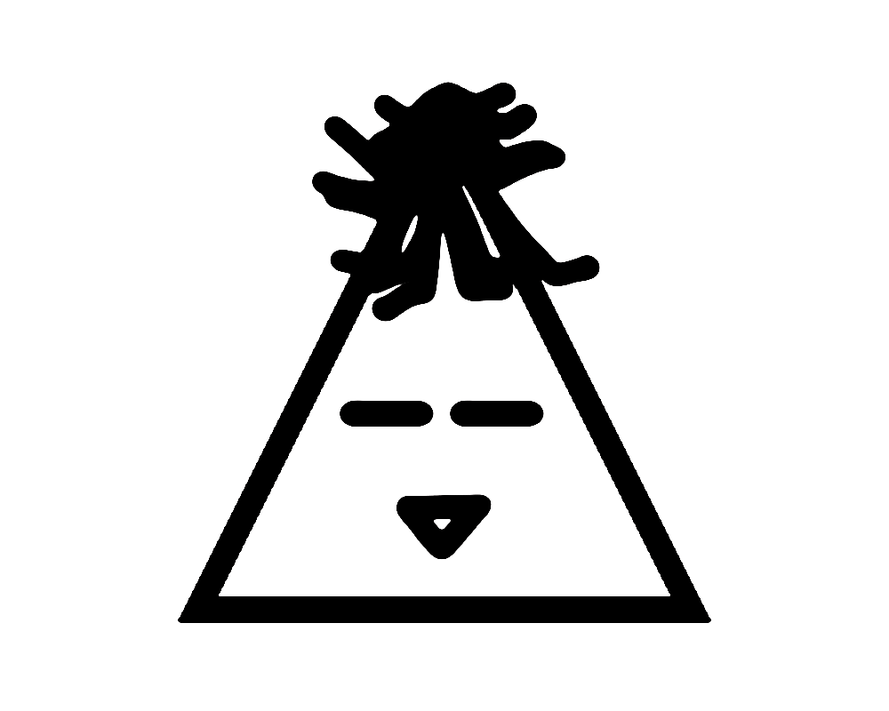Triangle with ruffled hair, Horizontal eyes, and upside down triangle mouth
