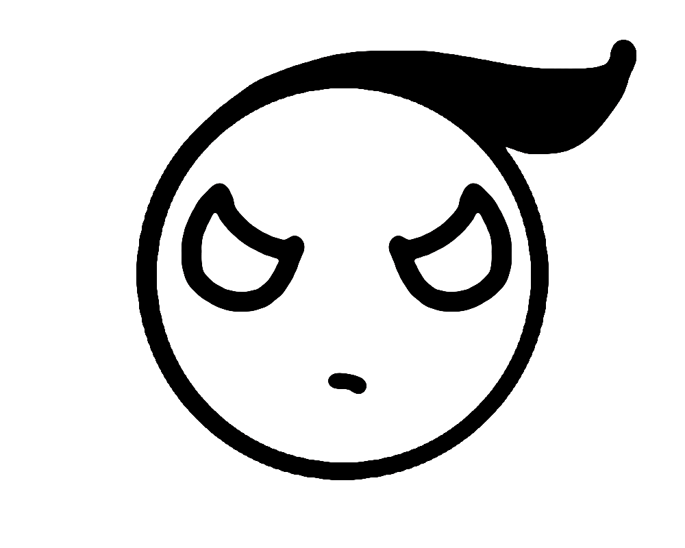 Circle with slick hair, angry eyes and grumpy mouth