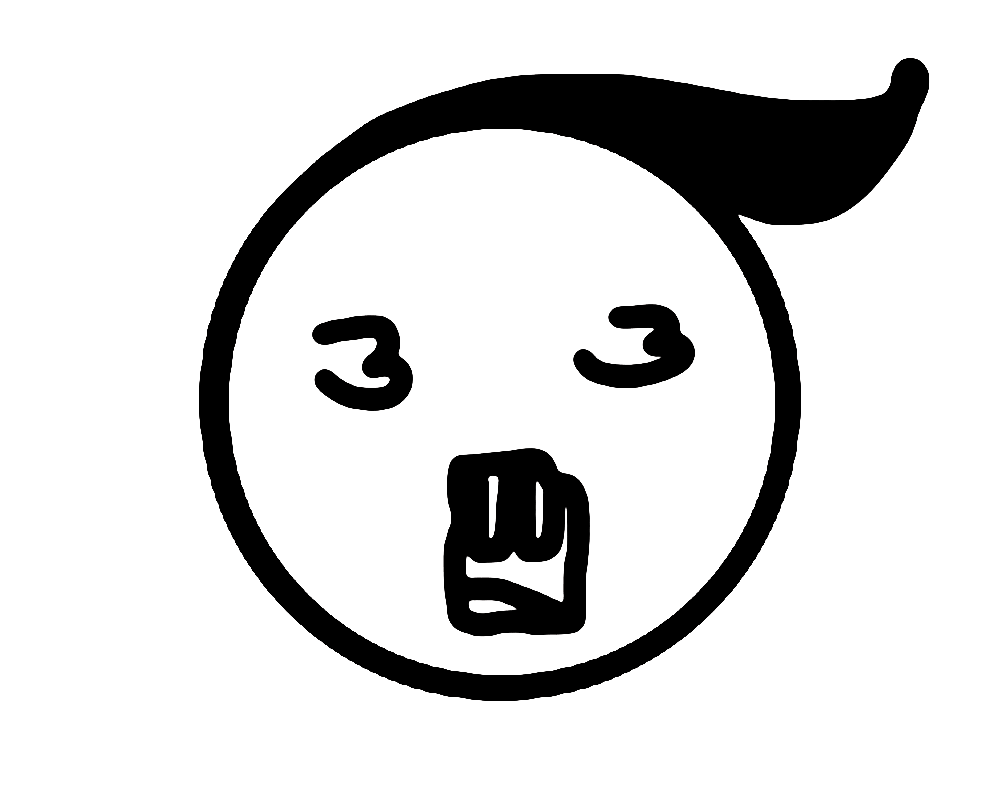Circle with slick hair, blind eyes and shocked mouth