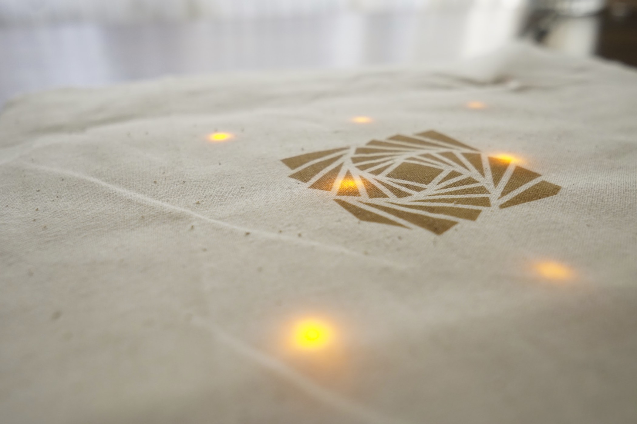 close up on the logo with leds lit up