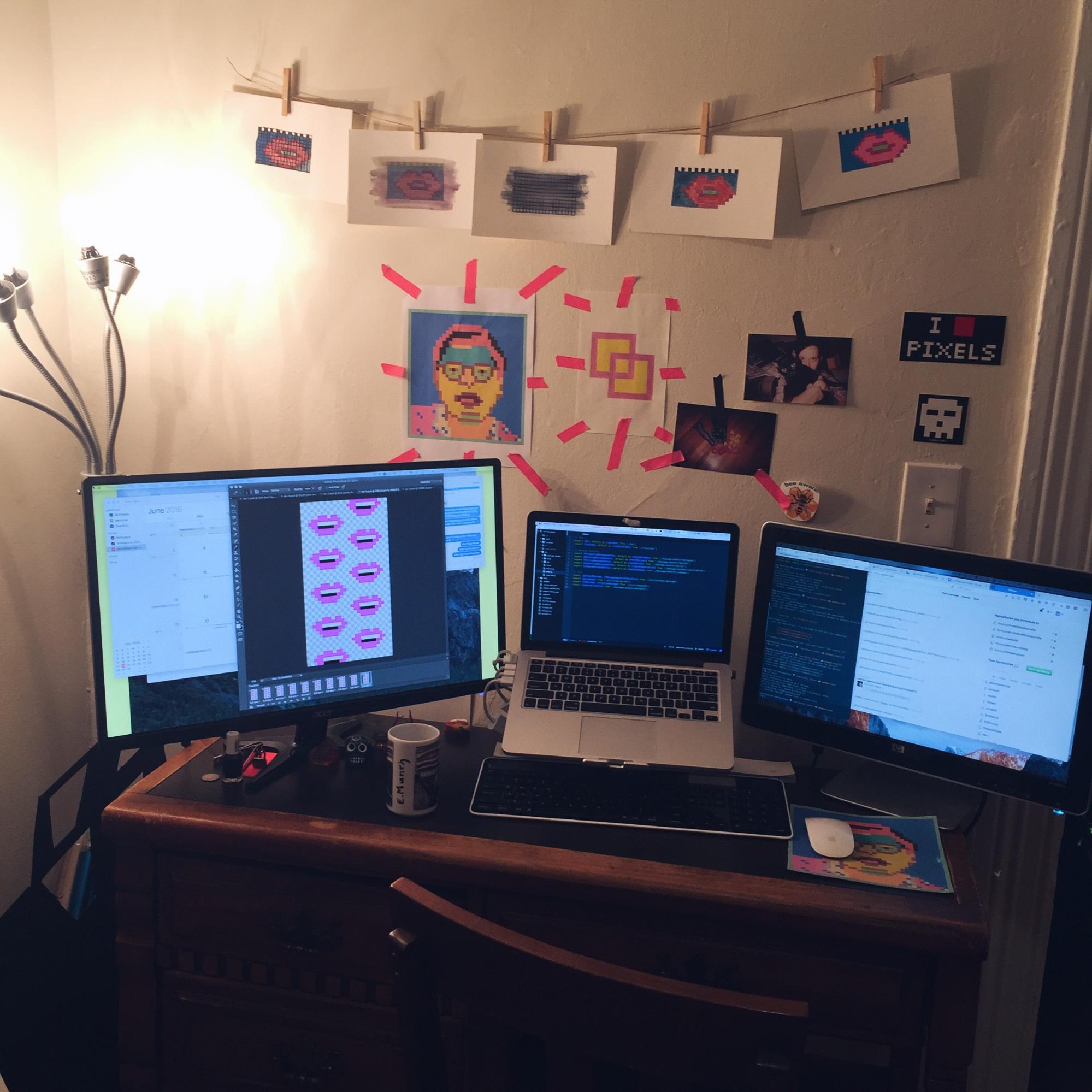 my old home office that had a tiny desk and 3 screens