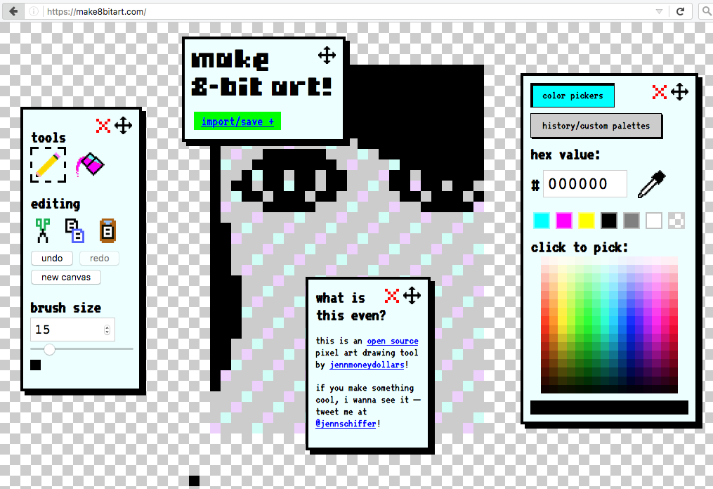 screenshot of my pixel art editor, make8bitart