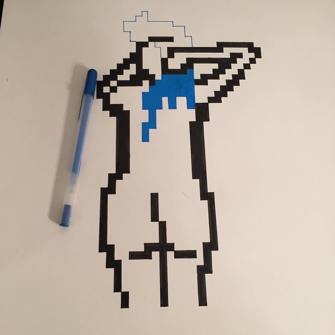 an in progress drawing of a pixel art nude, a woman with blue hair with her butt showing