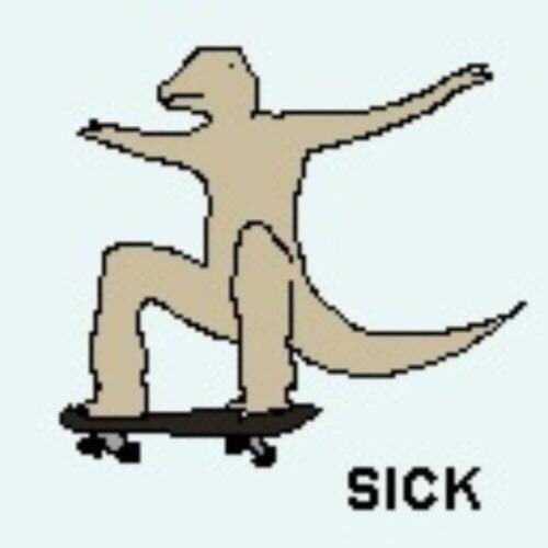 pixel art of a lizard on a skateboard and it says "SICK" in the corner