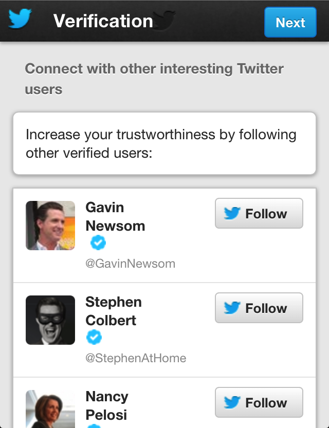 Increase your trustworthiness by following other verified users