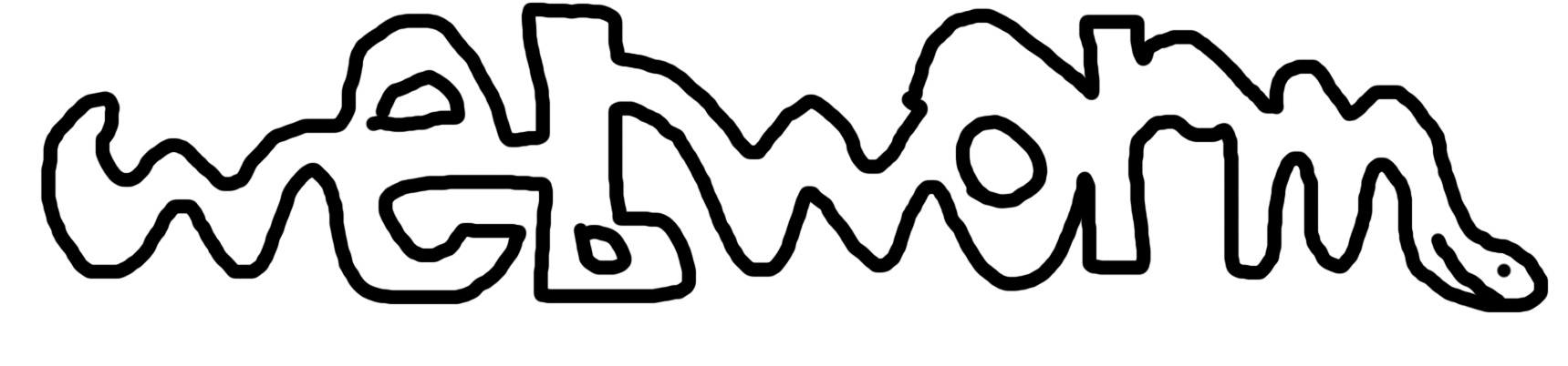 The text 'Webworm' written in one solid shape with a worm face at the end of the m