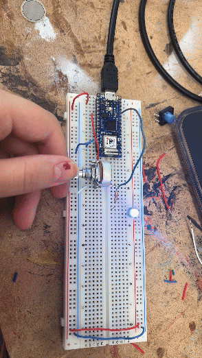 breadboard with LED changing based on potentiometer