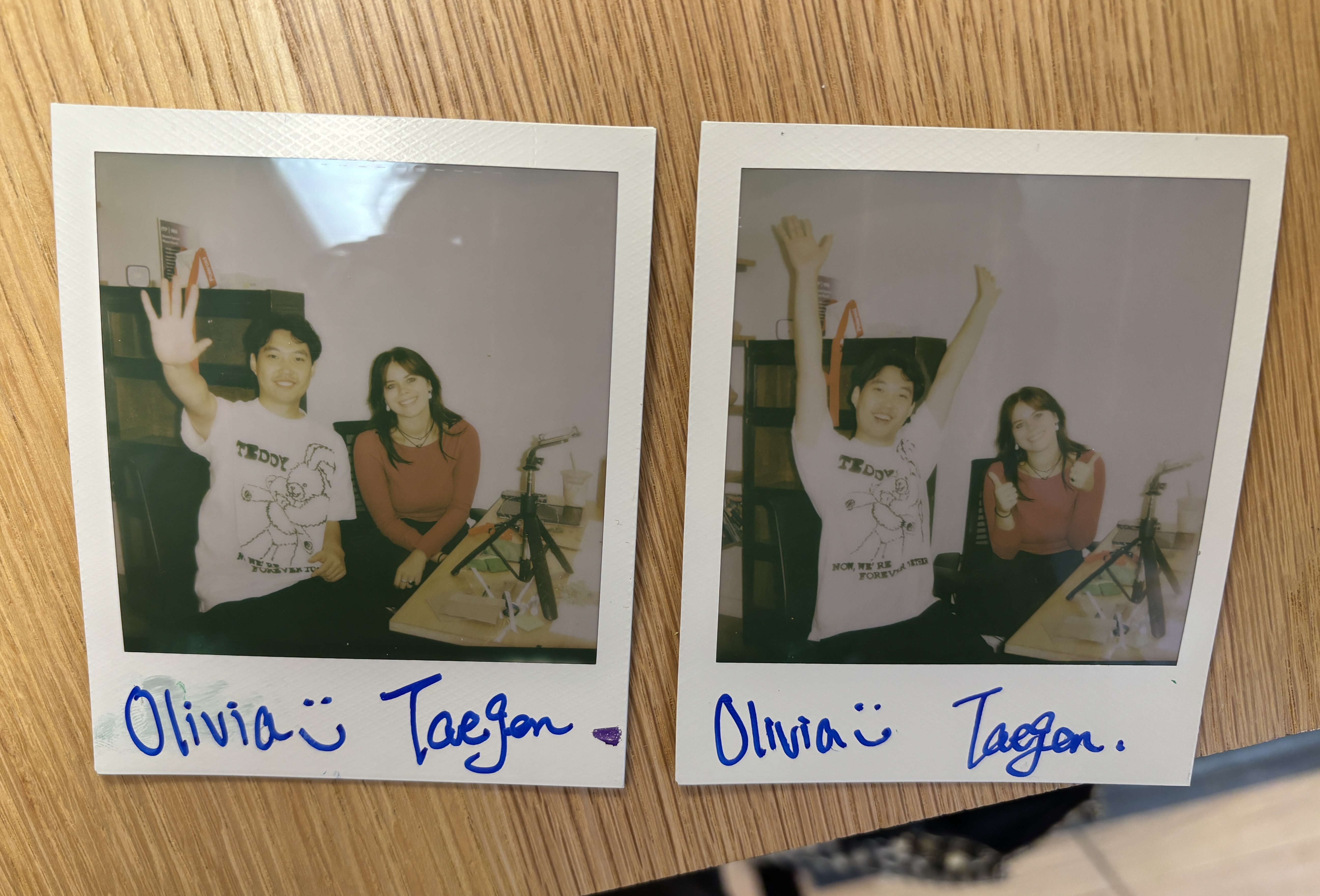two polaroid pictures of us at the end of filming